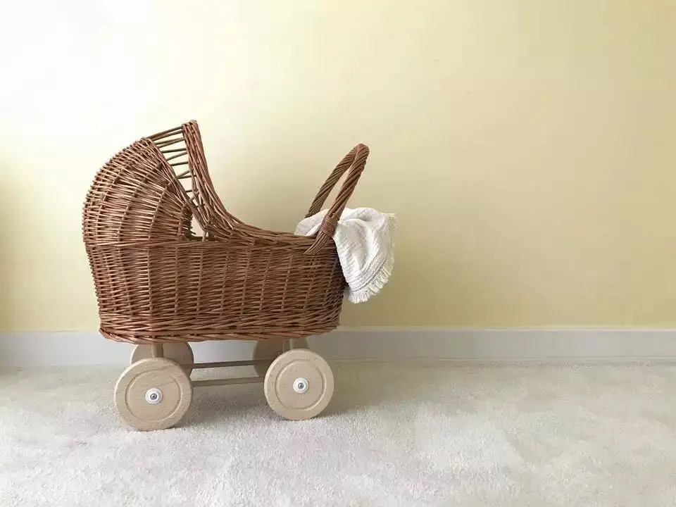 wicker toy stroller