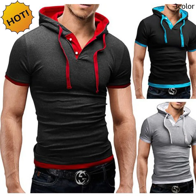 

Fashion 2016 Summer Casual Wire Cap Short Sleeve Slim Fit Thin Solid Casual Hip Hop tracksuit sweatshirt hoodies 8 COlor M-XXXL