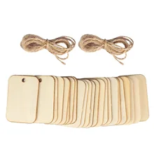 50 шт. квадратные кусочки натурального дерева бирки подвесные украшения с отверстием веревка для поделок ручная роспись фото реквизит проекты 52x34 мм