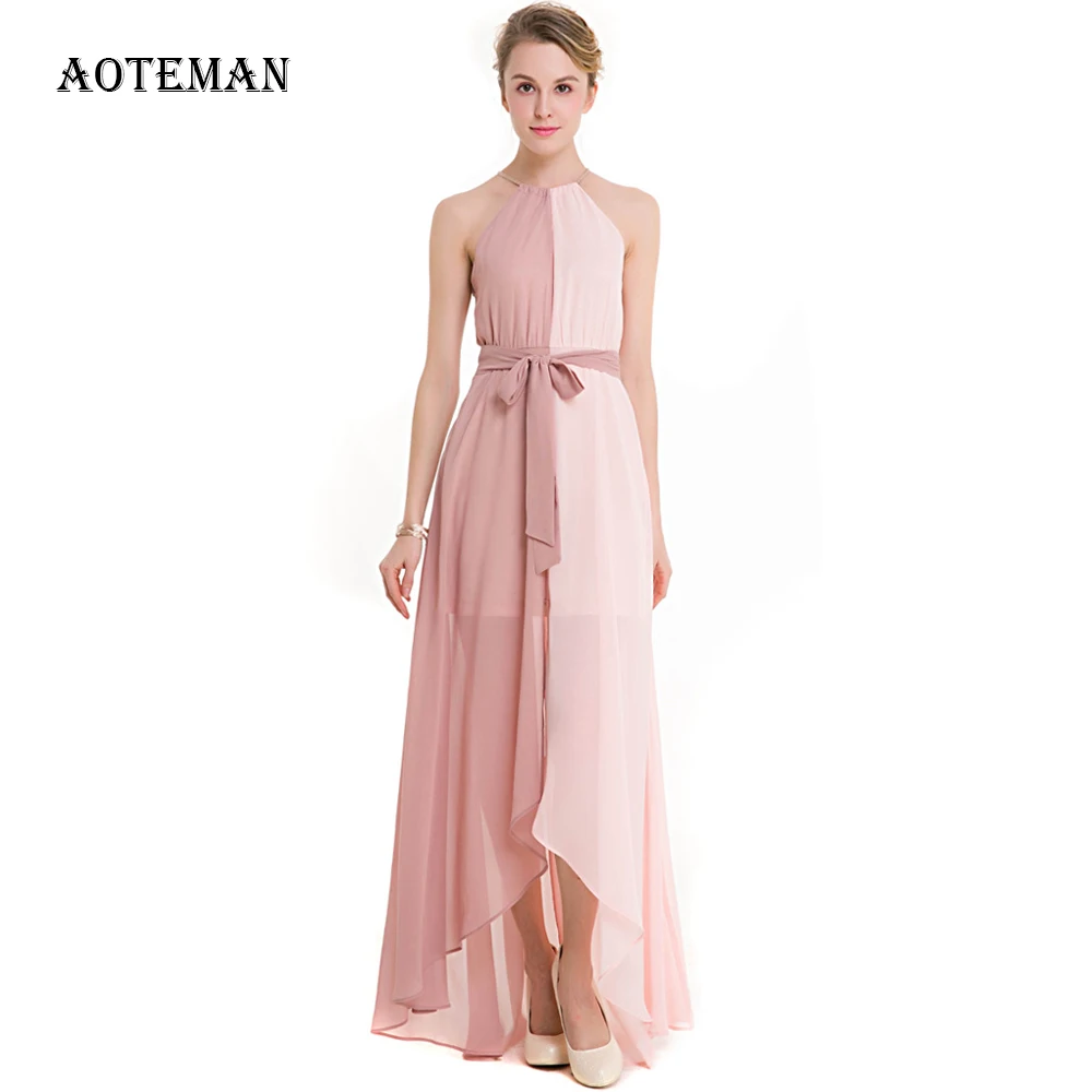 

Plus Size Summer Dress Women 2019 Sexy Elegant Patchwork Long Beach Party Dresses Female Vintage Chiffon Halter Maxi Dress Pink
