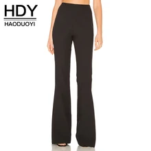 HDY Haoduoyi Womens Fashion High Waist Side Slit Flared Bell Bottom Pants Ladies Work Wear Casual Pants Black Long Trousers