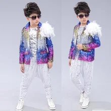 Штаны с блестками для детей и взрослых; куртка; одежда в стиле хип-хоп; костюмы для джазовых танцев; Карнавальный костюм для мальчиков; одежда для сцены; одежда для бальных танцев