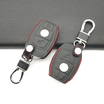 

Accessories Key Car Cases For Mercedes Benz W203 W210 W211 W124 Smart-2 Button Keyboard Cover Genuine Leather Shell Fob Bag
