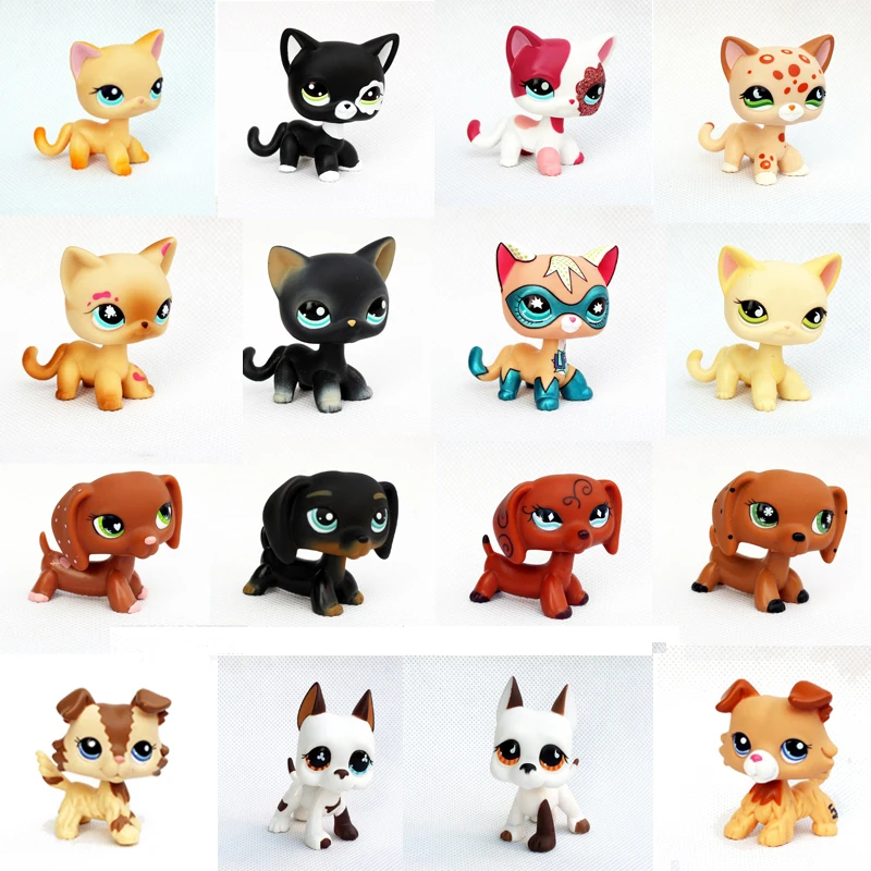 

pet shop toys standing cat dog collie dachshund cocker spaniel great dane rare old collection figure original free shipping
