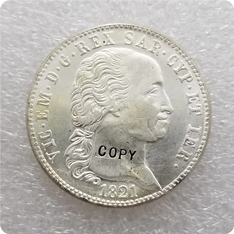 UNC silver 1821 Сардиния/итальянские Штаты 5 лир копия монет памятные монеты-копии монет медаль коллекционные монеты - Цвет: UNC silver