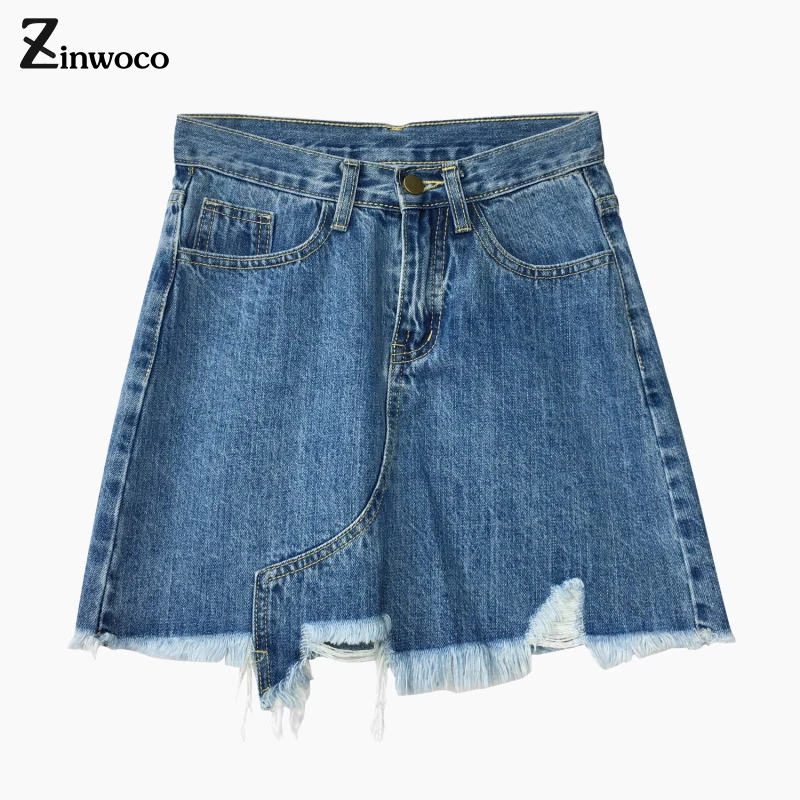 Zinwoco Женская сырая ковбойская юбка синяя линия Мини хлопок осень лето весна юбки