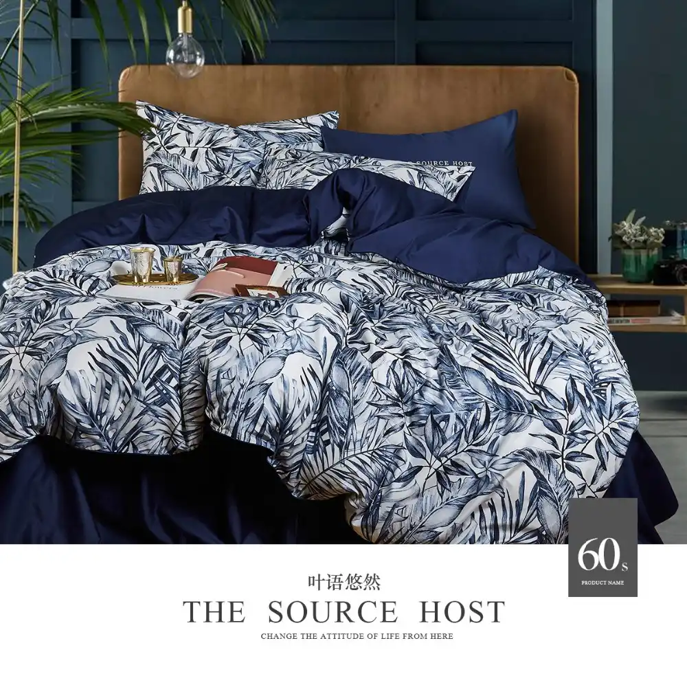 No 66 70 Navy Blue Bed Sheets 4pcs 100 Cotton Bedding Set Queen