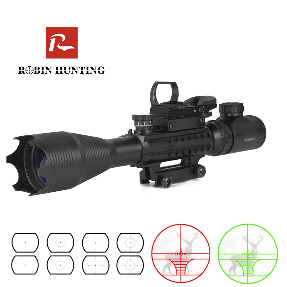 

Robin Hunting Tactical 4-16X50EG Rifle Scope Illuminated Red Dot Sight With Red Laser Combo Riflescope Optic Sight