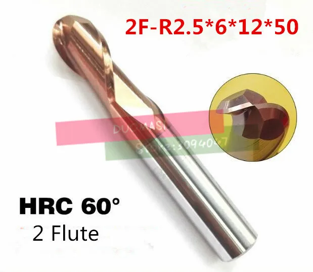 2F-R2.5 HRC60 твердосплавные квадратные плоские концевые фрезы покрытие: нано две