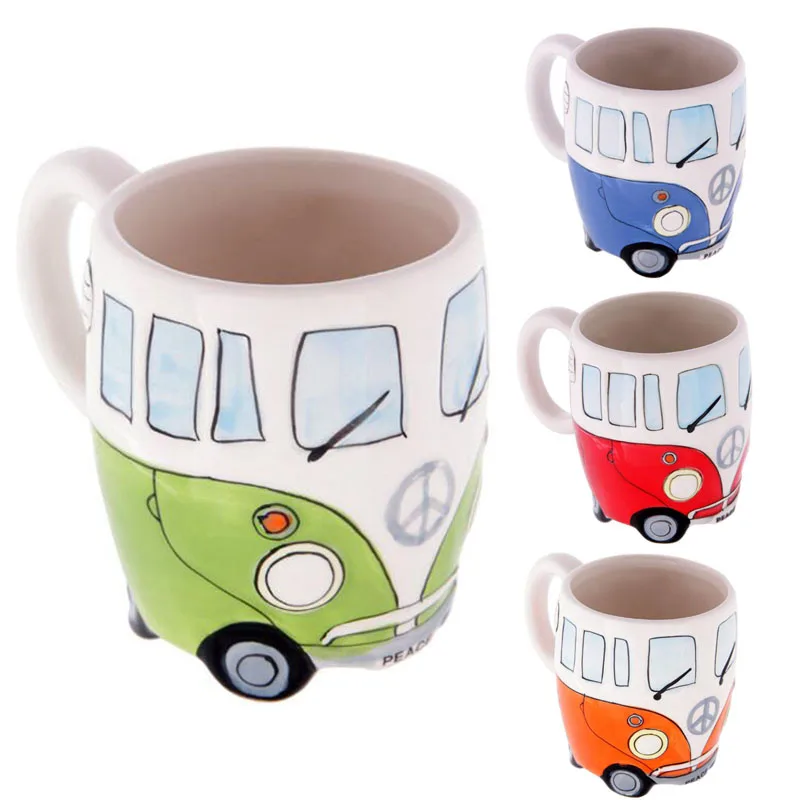 1 Piece Creative Cartoon Double Bus Mugs Hand Painting Retro Ceramic Cup Coffee Milk Tea Mug Drinkware Novetly Gifts | Дом и сад