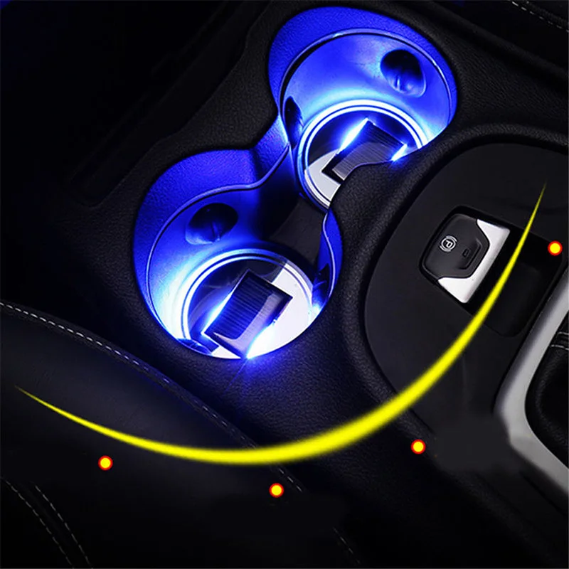 

2 Pcs Solar Car Cup Holder With LED Light Bottom Mat Pad Cover Lamp Bottle Drinks Coaster M8617