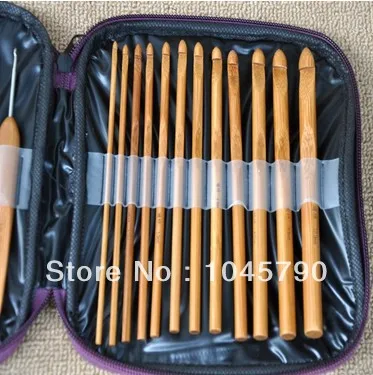 1 комплект, 20 шт., бамбуковый вязальный крючок, спицы, плетение, инструмент для рукоделия с фиолетовой сумкой