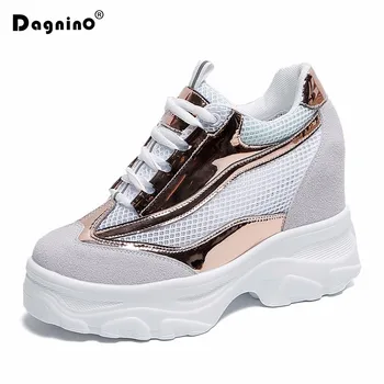 

2019 Summer 9CM Wedge Heels Shoes Women Mesh Breathable Platform Height Increased Casual Sneakers Zapatillas Deportivas Mujer