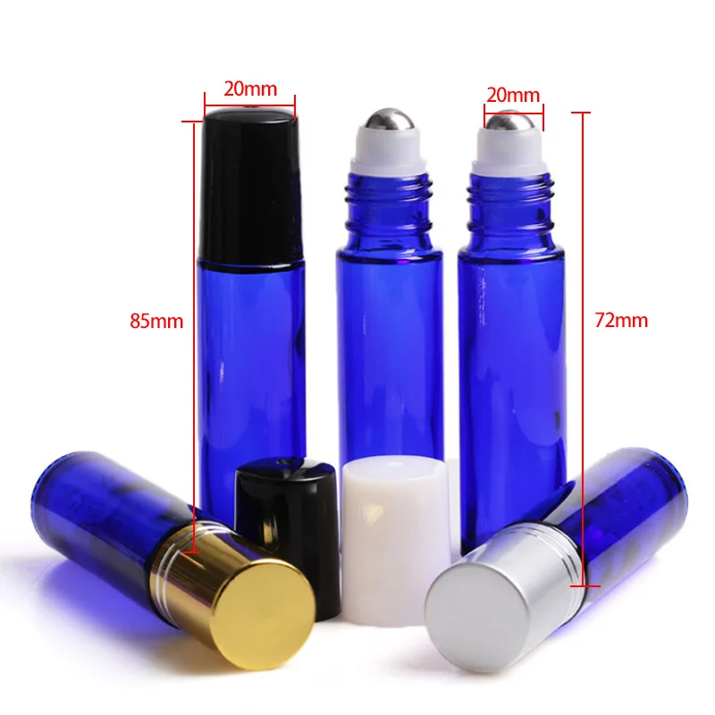 3pcs 10ml Blue Aromatherapy Essential Oil Roller Bottles Portable Smooth Glass Roll On