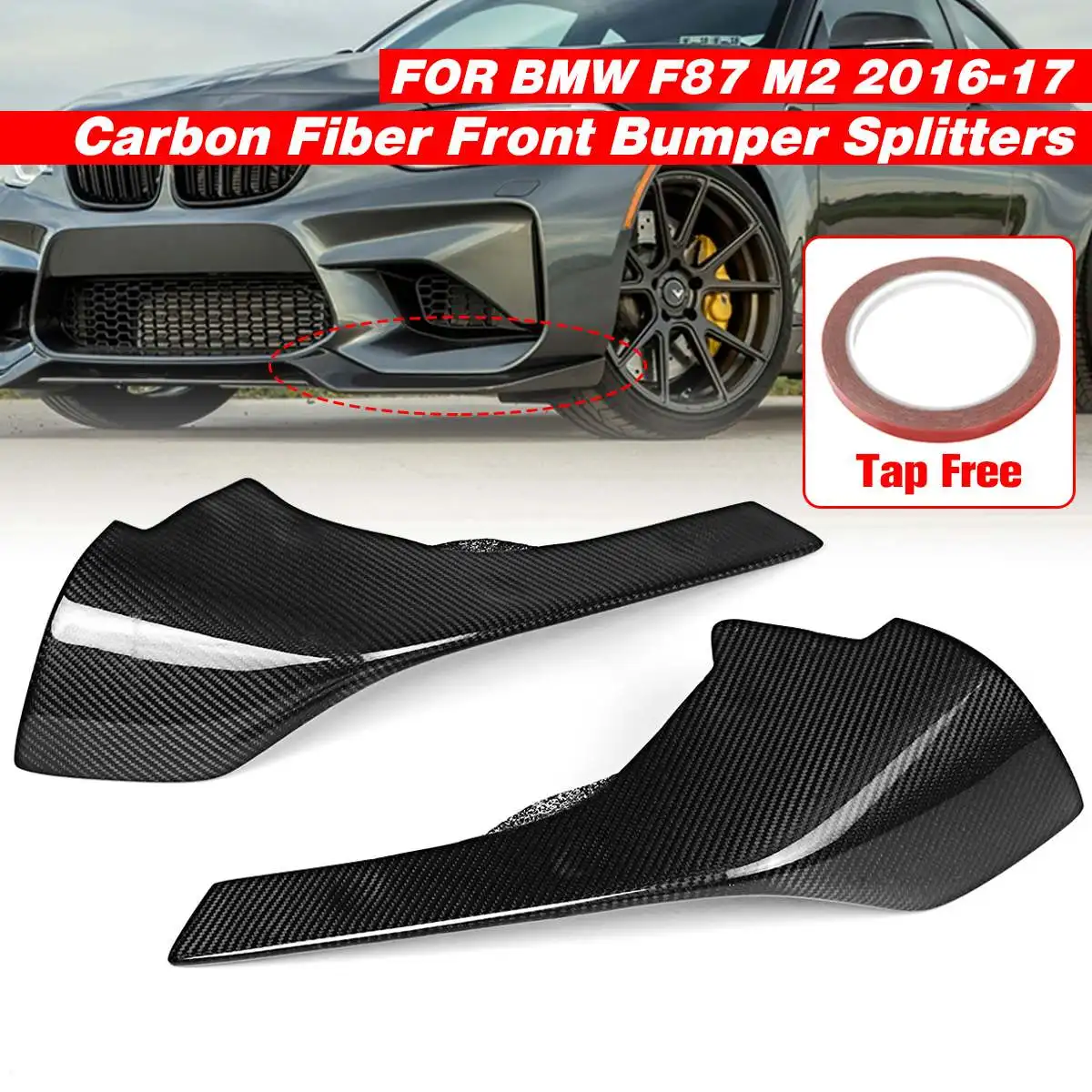 

A Pair Perfomance Style Carbon Fiber Front Bumper Body Skirts Kit Lip Splitters for BMW F87 M2 2016-2017 With Original Bumper