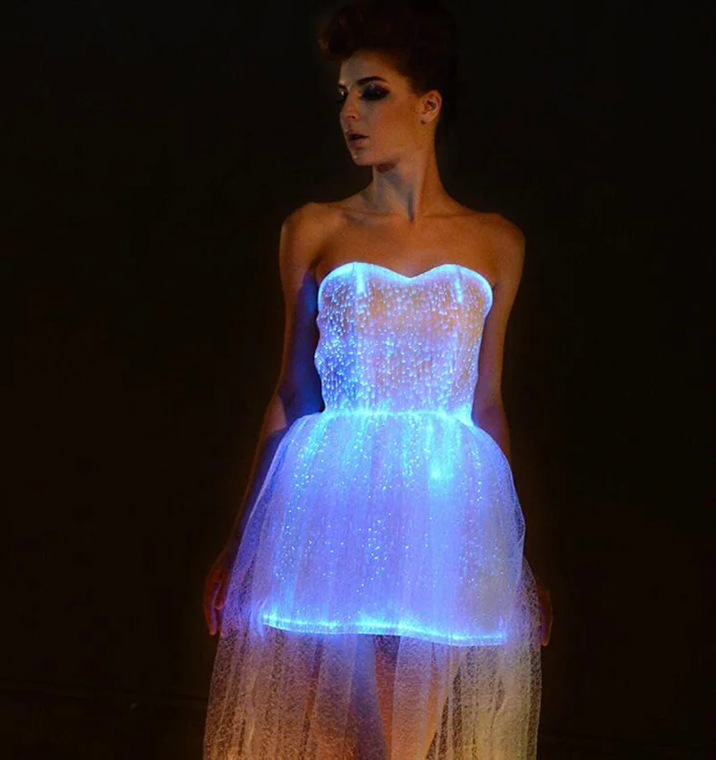 Светодиодный светильник, платье, светящаяся одежда, волоконно-оптический танцевальный костюм для девочек, светодиодный, свадебное платье