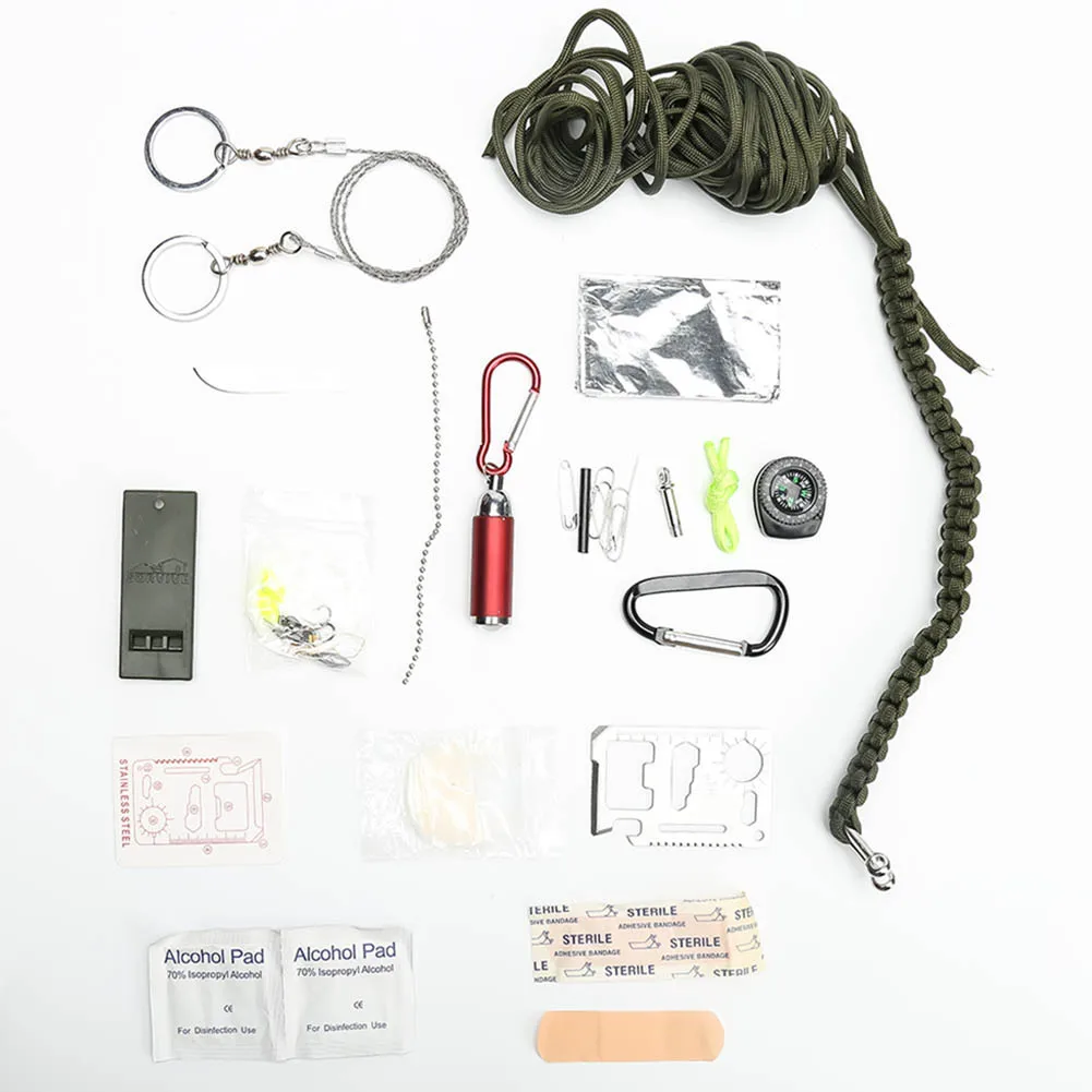 29 En 1 SOS equipo de emergencia campo bolsa de emergencia cuadro de la supervivencia de autoayuda equipo para acampar senderismo seguridad suministros