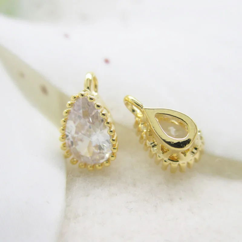 K Gold color Zircon Floating drop earring Pendants CZ waterdrop Charms for Jewewlry Making DIY accessories 4*7.5mm 10pcs | Украшения и