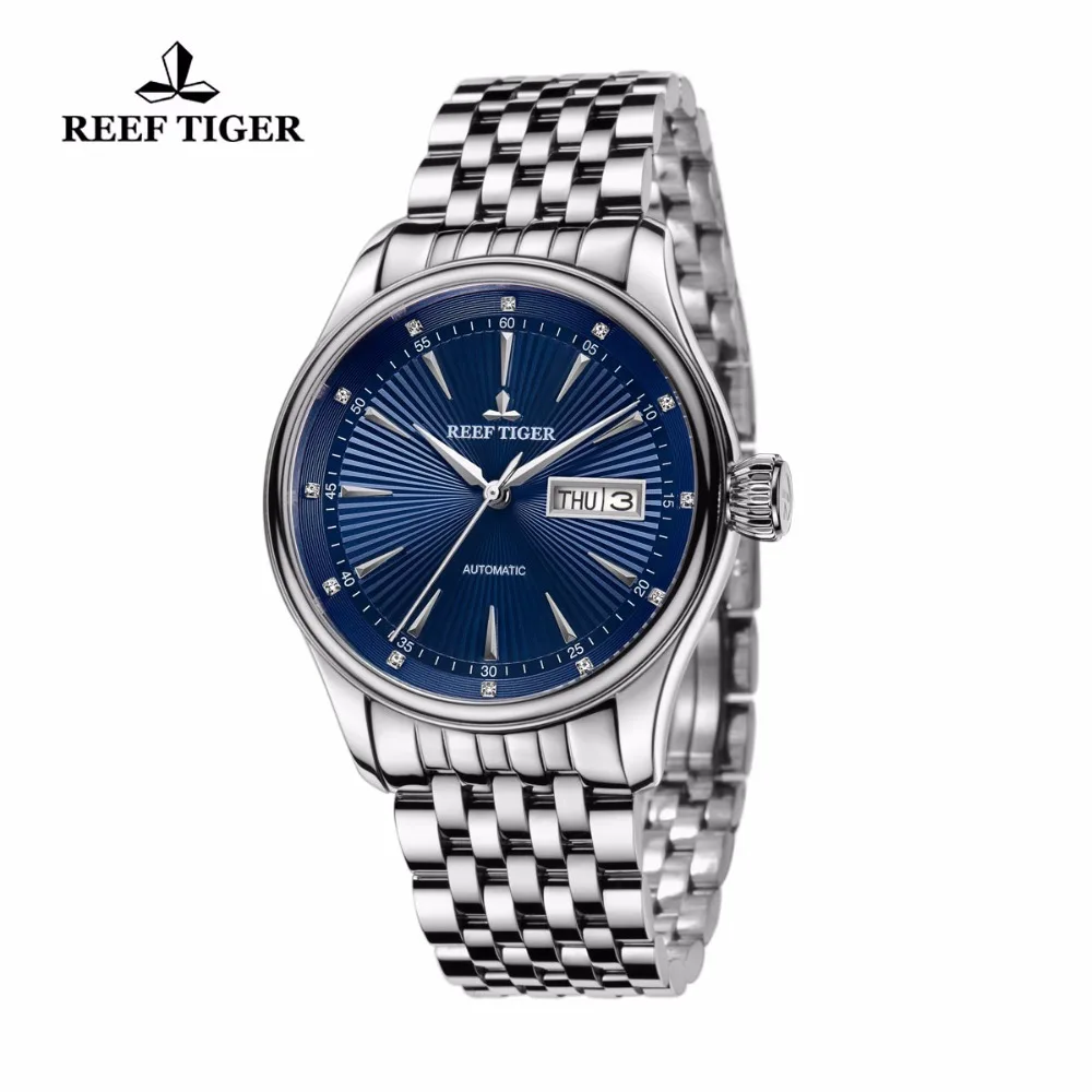  2020 Reef Tiger/RT Luxury Dress Watch for Men Stainless Steel Bracelet Blue Dial Automatic Wrist Wa