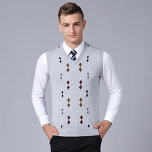 Высокое качество Мужская с длинным рукавом, шерстяной свитер, жилет мужская повседневная обувь клиновидный вырез, v-образный вырез, клетчатые кашемировые Пуловеры, свитеры