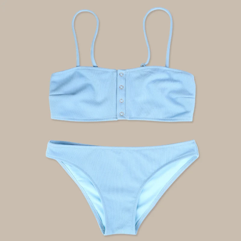 Комплект бикини Дизайн Кнопка Push Up купальные костюмы Maillot De Bain пикантные однотонные купальный костюм Для женщин Бикини Пляжная 2018