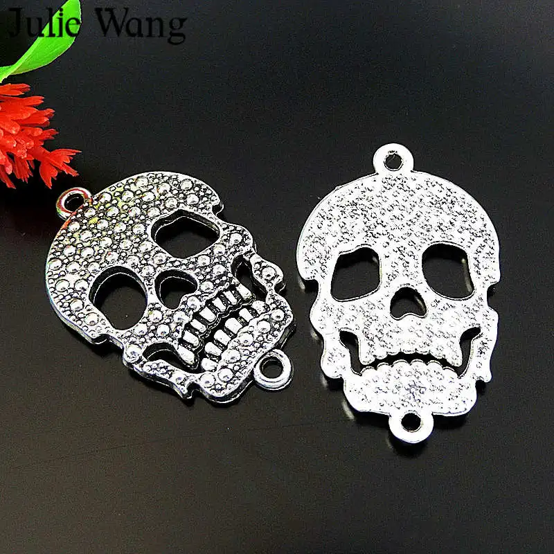 

Julie Wang 10PCS Skull Skeleton Charms Antique Silver Halloween Decor Pendant Accessory Bracelet Necklace Jewelry Making
