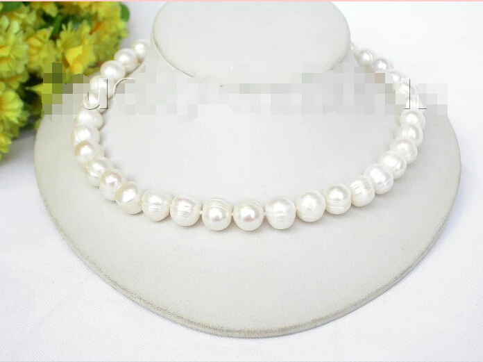 

Free shipping@@@@@ ABaroque 12mm round freshwater white pearl necklace 925 silver clasp j7384 a