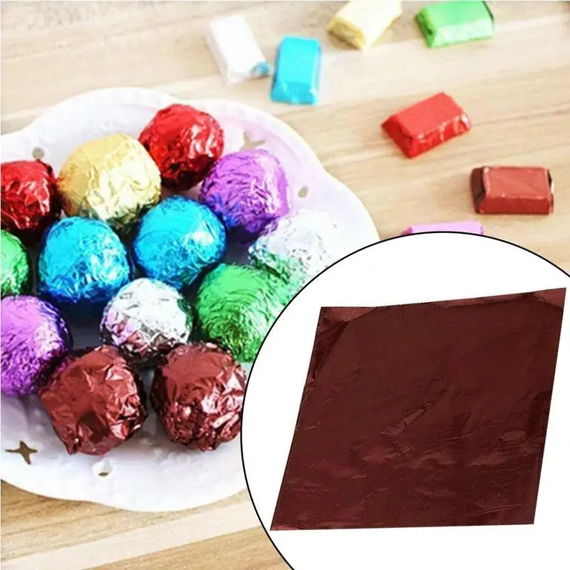 

100pcs/pack Tinfoil Wrapping Paper Aluminum Foil Candy Chocolate Cookie Wrapping Tin Paper Party DIY Packaging Paper