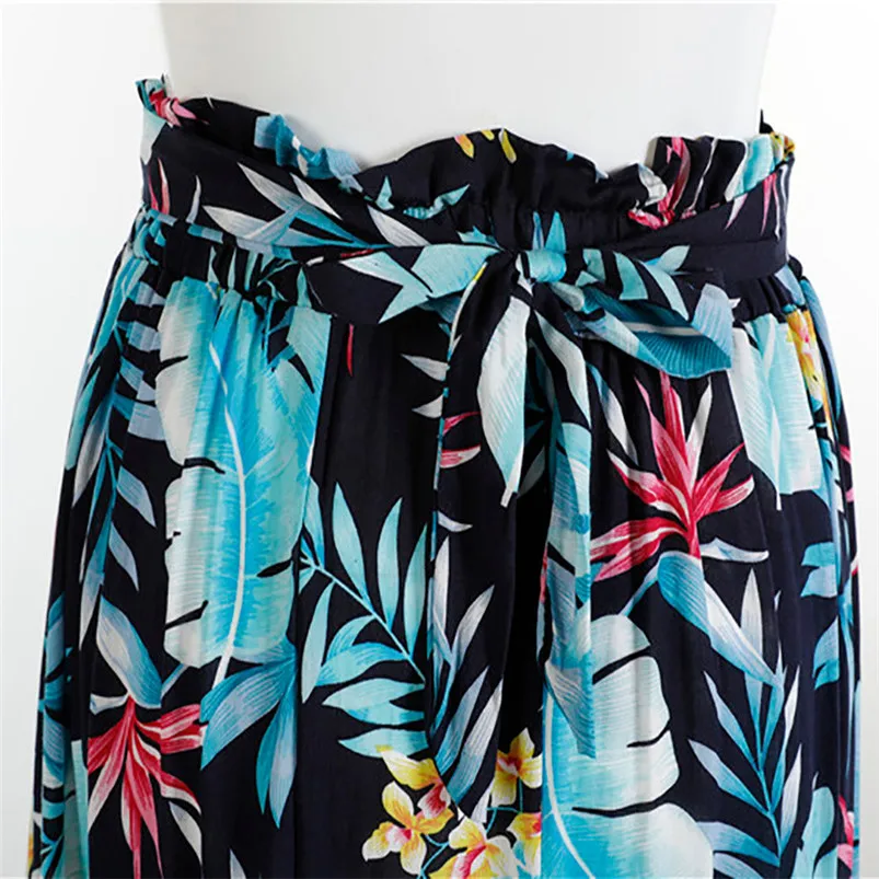 Summer Skirts Women Boho Maxi Skirt Beach Leaf Print Holiday Summer High Waist Long Skirt faldas mujer moda 2019 El verano H26 (10)