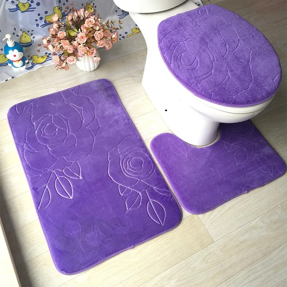

Flannel Pebbles Embossed Bathroom Toilet Three-piece Carpet Floor Mat Bathroom Water Absorption Anti-slip Mat 3D Floor Mat