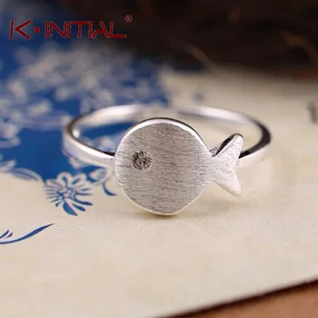 Kinitial 1Pcs Newest 925 Sterling Silver Open Adjusted Wedding Rings Women Jewelry Trendy Animal Fish Ring Bijoux Gift