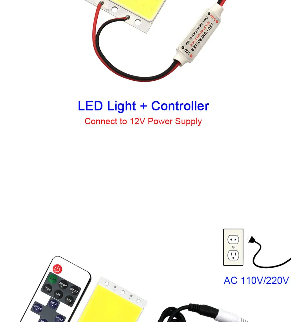 Dimmable LED Light 12V 110V 220V COB LED Panel Lamp with Dimmer Warm Day Cool White COB Chip for Car Lighting Work Lamp DIY Bulb (9)