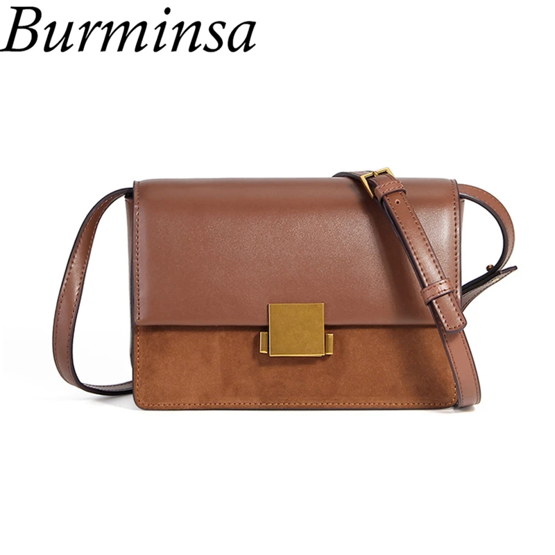 

Burminsa Winter Suede Women Genuine Leather Crossbody Bags Female Unique Design Lock Flap High Quality Shoulder Messenger Bags