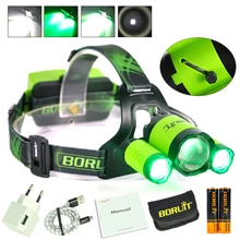 BORUiT-B22-8000LM XM-L2-2XXPE Green LED Headlamp Hunting Headlight Flashlight power by 2×18650 USB