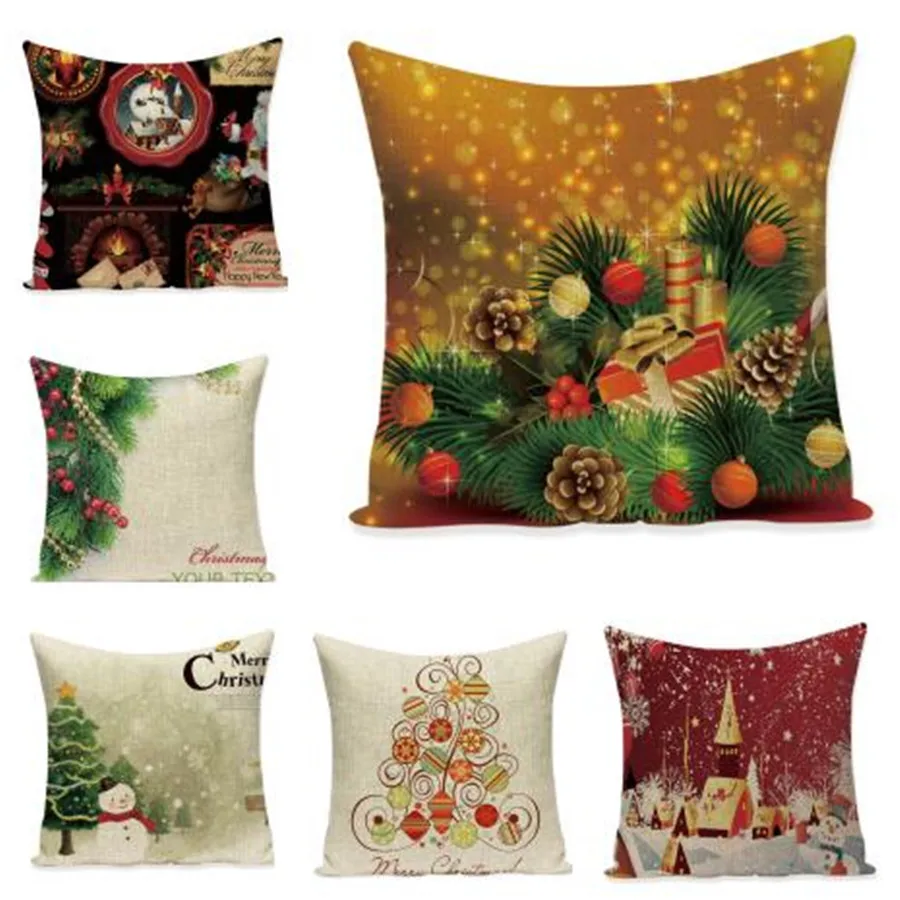 Merry Christmas Tree Cushion Cover Cartoon Decorative Sofa Throw Pillow