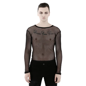 

Rock Sexy Men Fishnet T Shirt Performance Nightclub Network Openwork Mesh See Through T-shirt Long Sleeve Tops