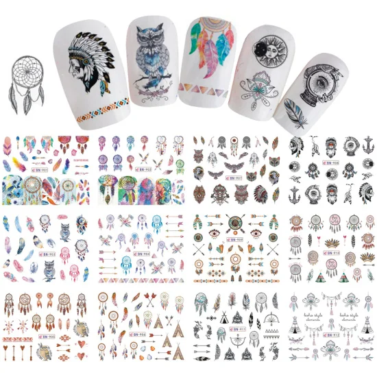 Смешанные 12 дизайнов ногтей переводные наклейки для ногтей Сделай Сам тату слайдер Фламинго цветок перо лак маникюрный набор CHBN865-876 - Цвет: BN901-912