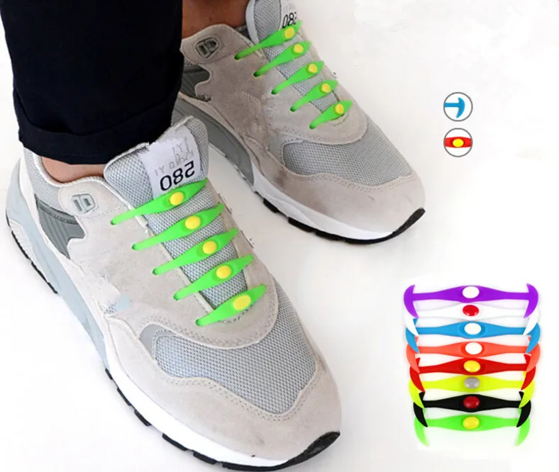 

2016 Wholesale New Design Convenient Lock Colorful Elastic No Tie Silicone Shoelaces Shoe Laces Adult Children Shoelace 12 piece