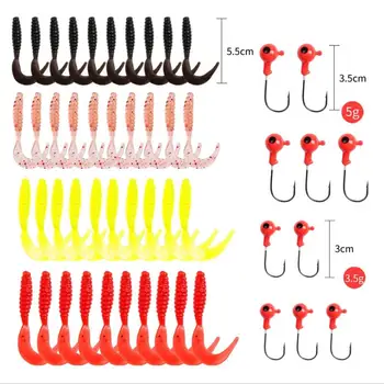 

50 Pcs/set Soft Bait Set Lead Hook Tail Fake Bionic Fishing Gear Tackles Accessories Hooks Fish With Box