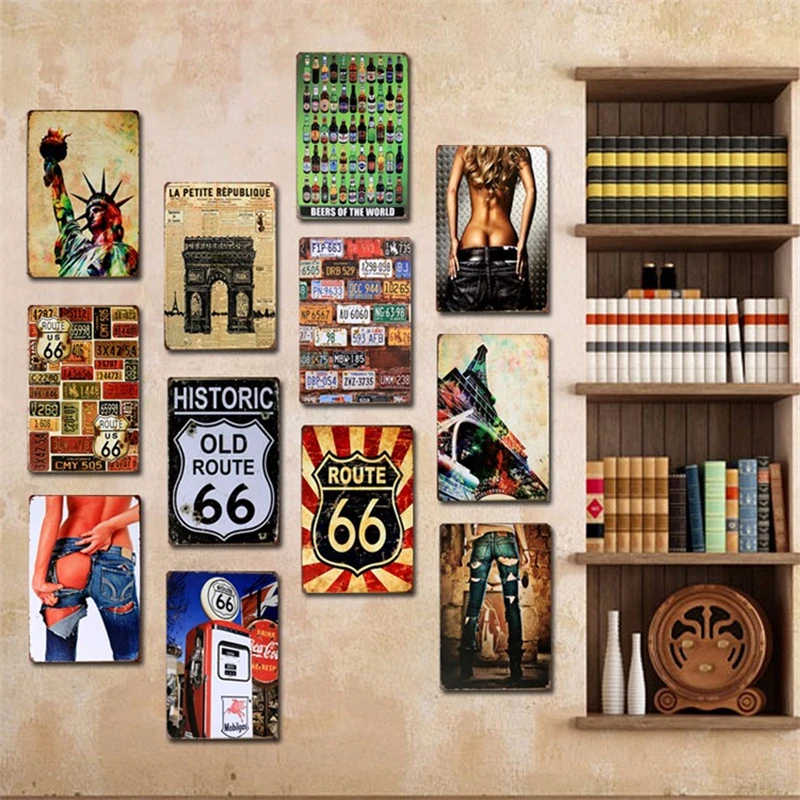 20x30cm USA Route 66 Metal Sign Plates Garage Signs Vintage Tin Plate Bar Wall Decor Plaque Shabby Chic Poster Painting A876