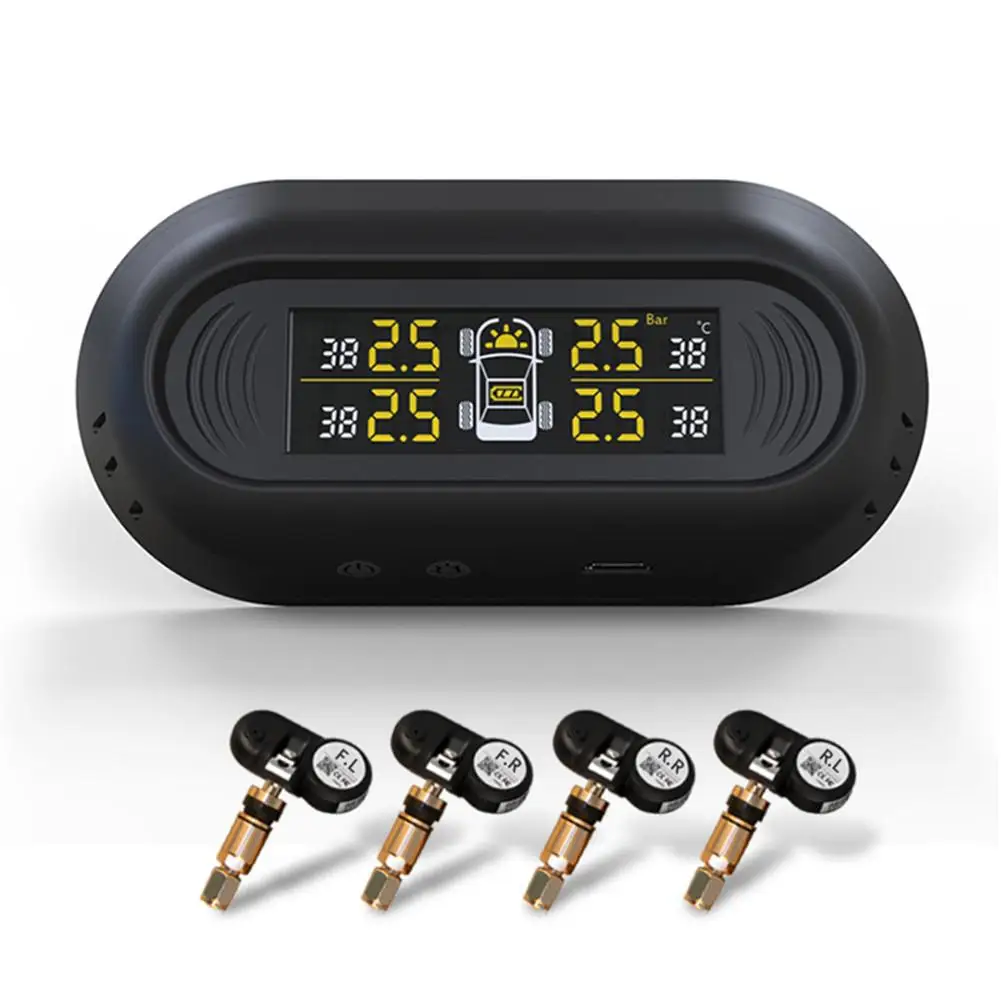 

Car TPMS + 4 External/Internal Tyre Pressure Sensors Solar Power Tire Pressure Monitoring System Auto Security Alarm Systems
