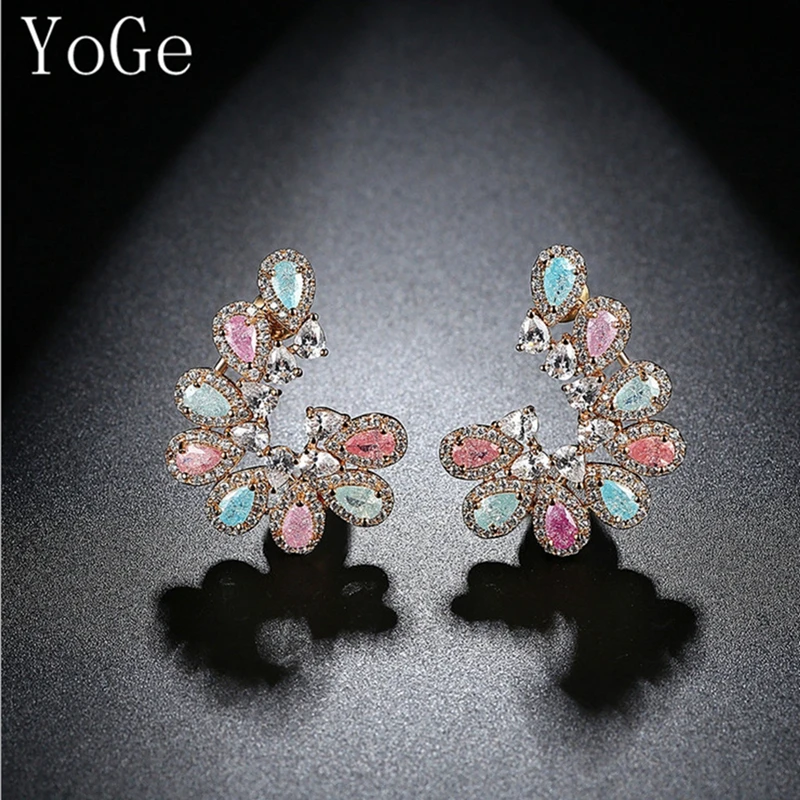 YoGe свадебные и вечерние ювелирные изделия для женщин, E0007 модный дизайн AAA CZ милые и красочные серьги, милый стиль