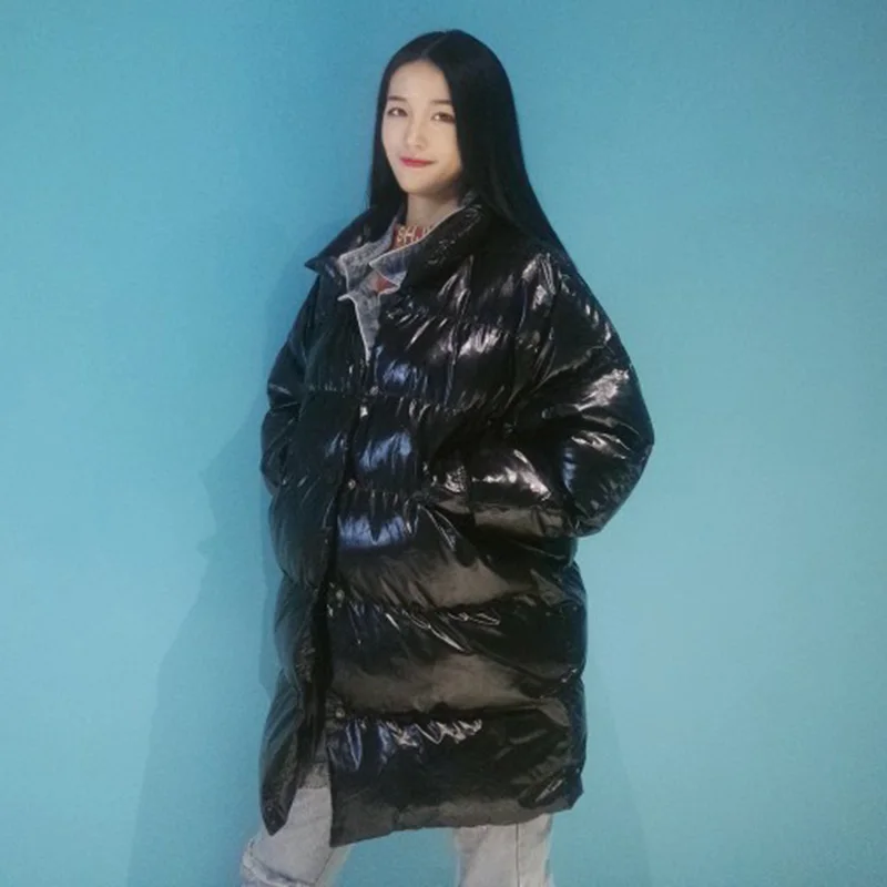 

BONU Warm Winter Thicken Glossy Down Parka For Women glossy Silver Black Parka Women Harajuku BF Loose Jacket windbreaker Coat