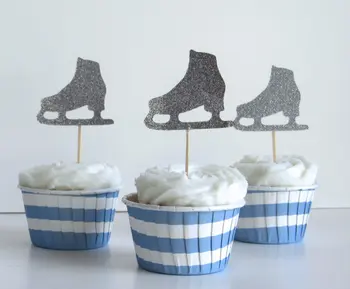 

glitter Ice Skate Cupcake Toppers Engagement Party Bachelorette birthday Wedding Bridal Shower Night food picks