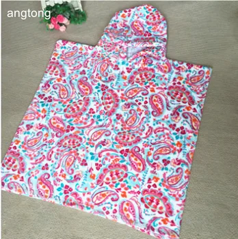 

60x60cm 100% cotton wearable bathrobe reactive print velvet pure cotton soft children hooded towel cape CR-T109