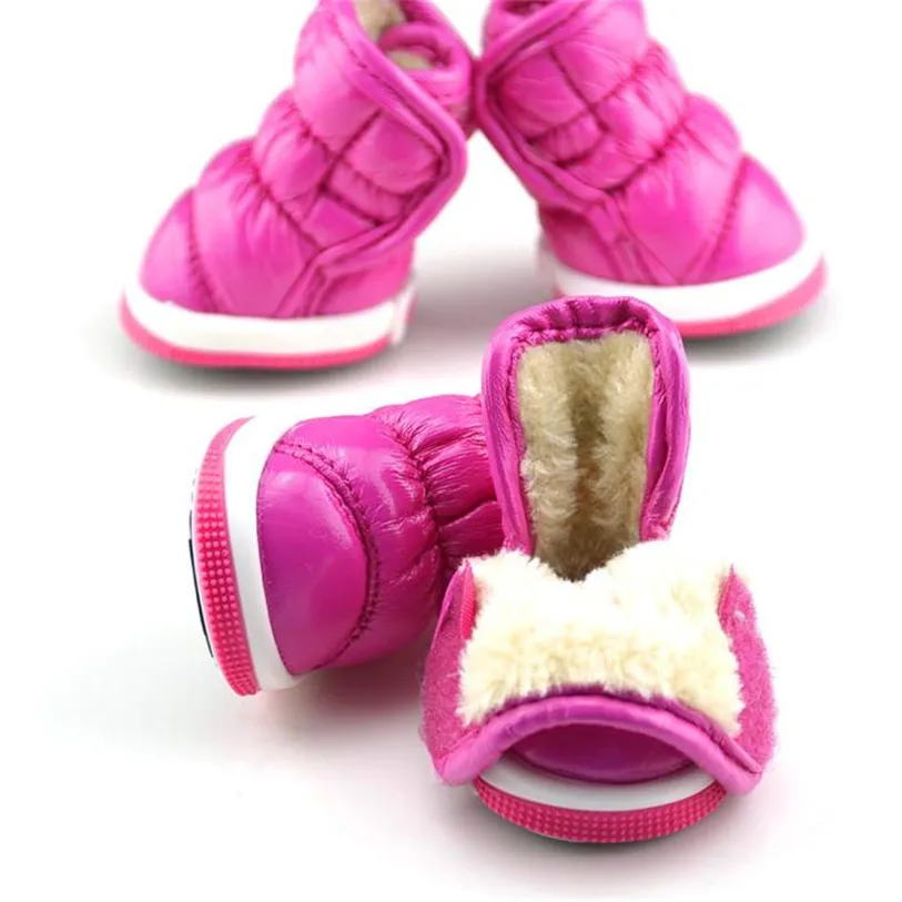 XS-XL Winter Space Leather Shoes for Dogs 4PcsSet Plush Dog Boots Outdoor Snow Walking Puppy Sneakers Pet Supplies 40DC20 (21)
