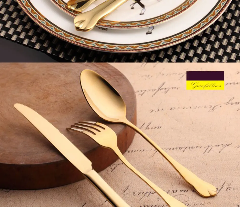 Luxury Gold Cutlery Set Stainless Steel Metal Dinnerware Set 3 Pieces Knife Fork Tableware Dining Dinner Western Food Kitchen (8)