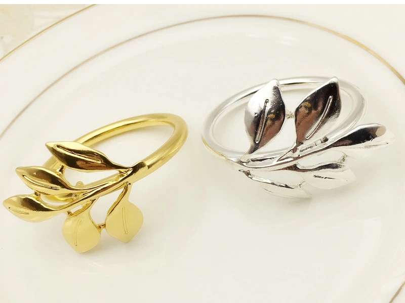 Fall Leaves Napkin Rings - Gold Silver Metal Napkin Holder