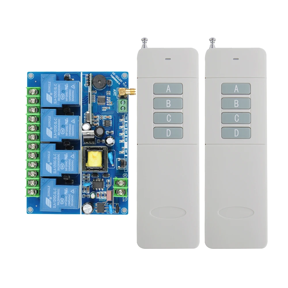 

220V 4CH 30A RF Wireless Remote Control System Radio Wireless Lighting Switch 2PCS Long Distance Remote For Industry Equipment