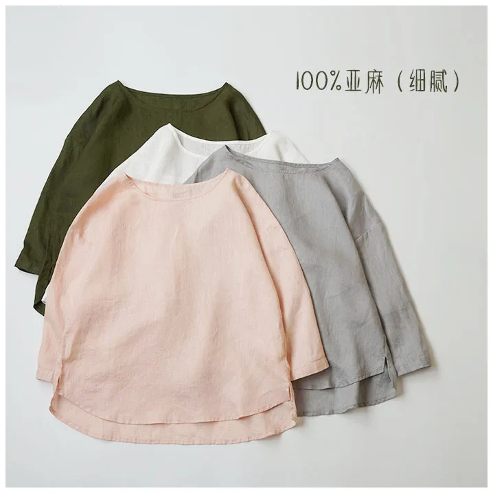

Spring Autumn Women Loose Plus Size All-match Soft Comfortable Pullover Linen Shirt